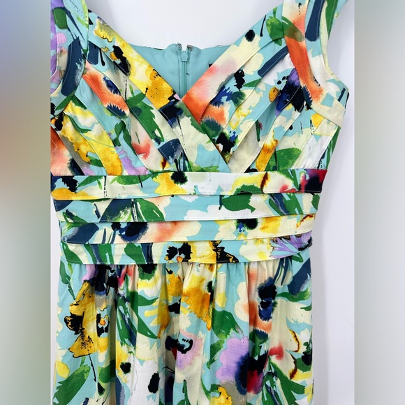 Adrianna Papell Colorful Floral Dress Womens 4 Sleeveless Teal Blue Yellow - Picture 2 of 8